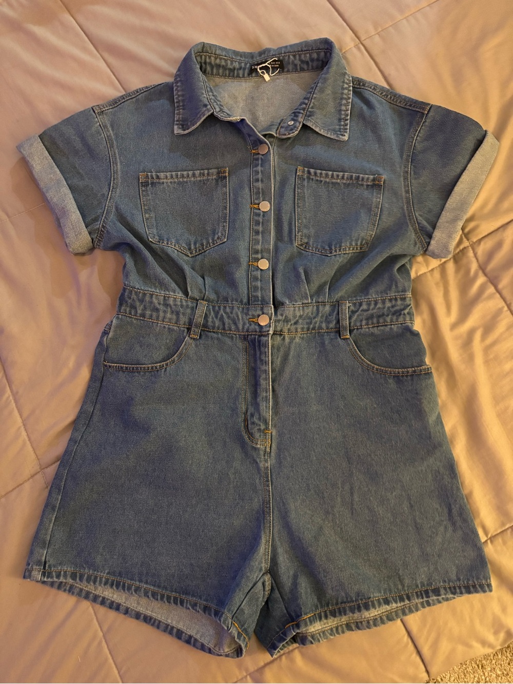 SHEIN Blue Short Denim One-Piece Romper jumpsuit